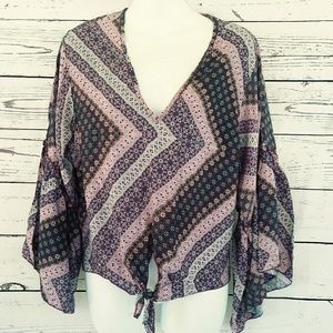 Lavender Field Boho Top Pink Teal Gray Large
